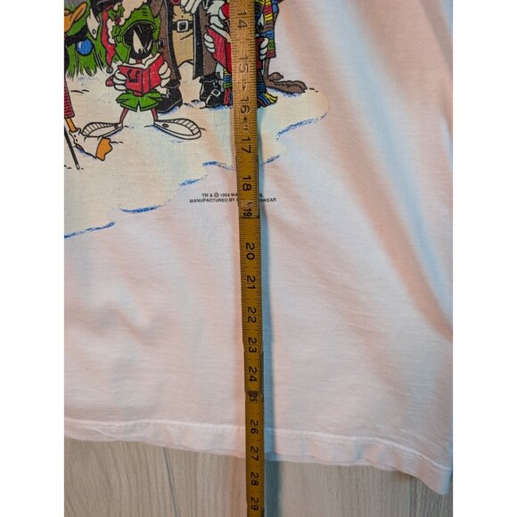 Vintage 90s Looney Tunes Christmas Tree T-Shirt Large Bug Bunny Taz Marvin White - Picture 7 of 7